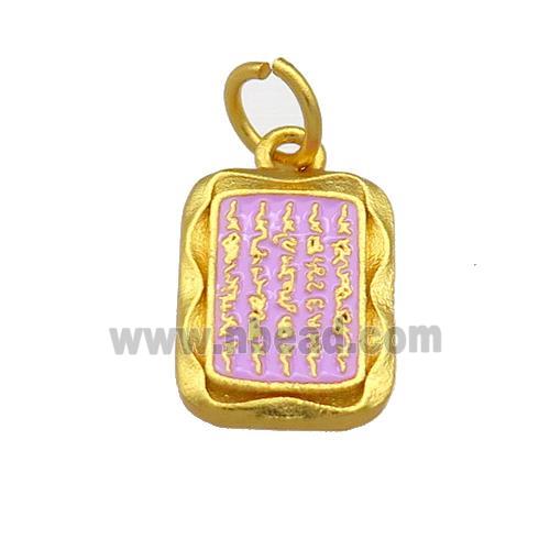 Copper Rectangle Pendant Lavender Cloisonne Buddhist 18K Gold Plated