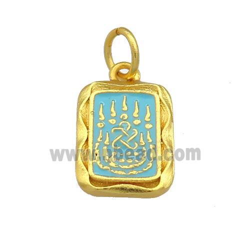 Copper Rectangle Pendant Teal Cloisonne Buddhist 18K Gold Plated