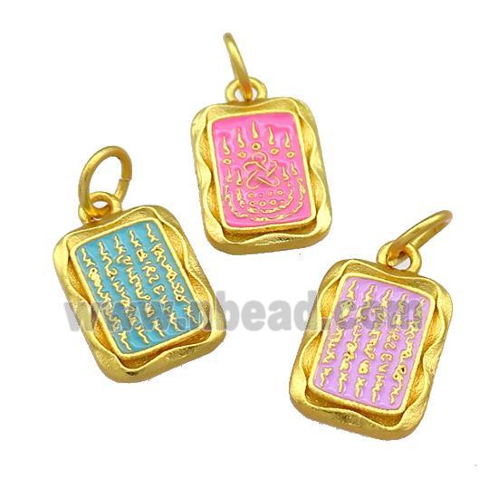 Copper Rectangle Pendant Cloisonne Buddhist 18K Gold Plated Mixed