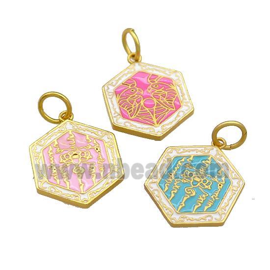 Copper Hexagon Pendant Cloisonne Buddhist 18K Gold Plated Mixed