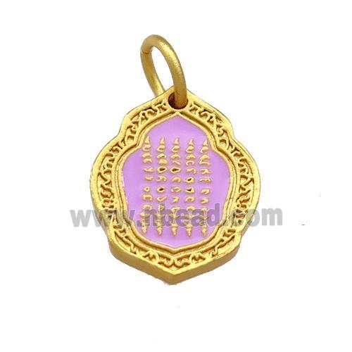 Copper Oavl Pendant Lavender Cloisonne Buddhist 18K Gold Plated