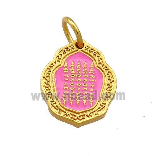 Copper Oavl Pendant Pink Cloisonne Buddhist 18K Gold Plated