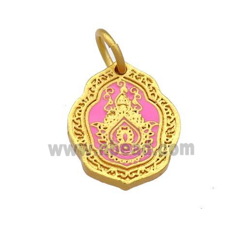 Copper Oavl Pendant Pink Cloisonne Buddhist 18K Gold Plated