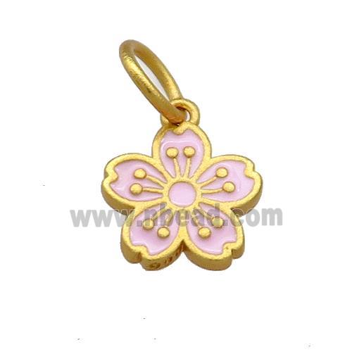 Copper Flower Pendant Pink Cloisonne 18K Gold Plated