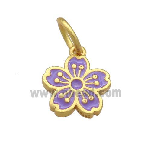 Copper Flower Pendant Purple Cloisonne 18K Gold Plated