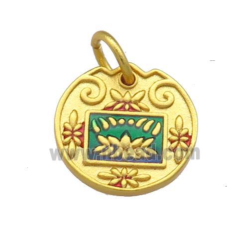 Copper Circle Pendant Fengshui Cloisonne 18K Gold Plated