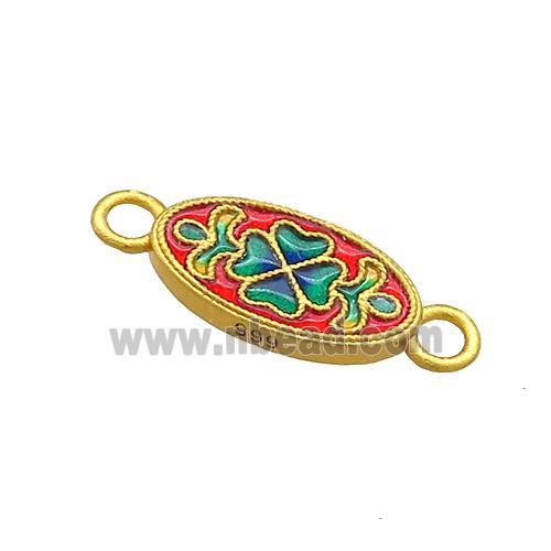 Copper Oval Connector Multicolor Cloisonne 18K Gold Plated