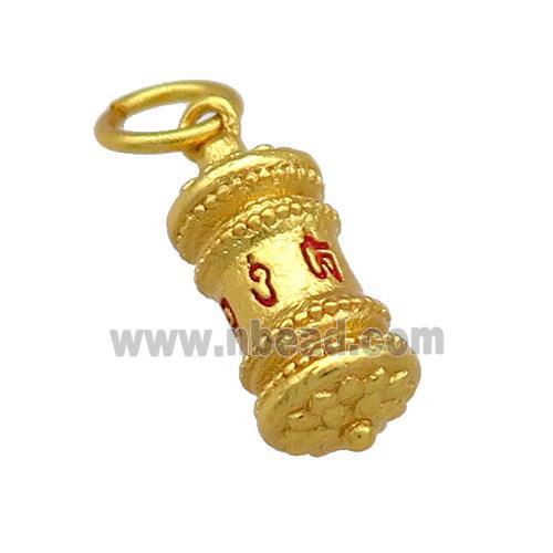 Copper Prayer Wheel Charms Pendant Tibetan Unfade 18K Gold Plated