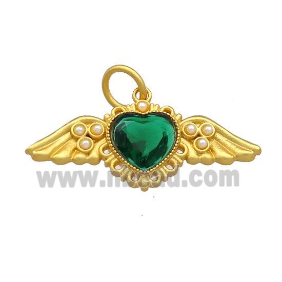 Copper Angel Wings Pave Green Crystal Glass Unfade 18K Gold Plated