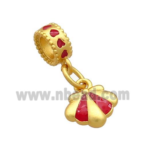 Copper Shell Pendant Red Cloisonne 18K Gold Plated