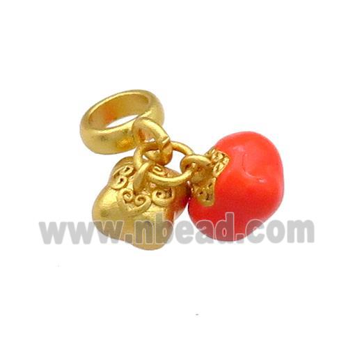 Copper Tomato Charms Pendant Red Enamel 18K Gold Plated