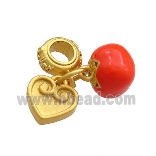 Copper Tomato Charms Pendant Heart Red Enamel 18K Gold Plated