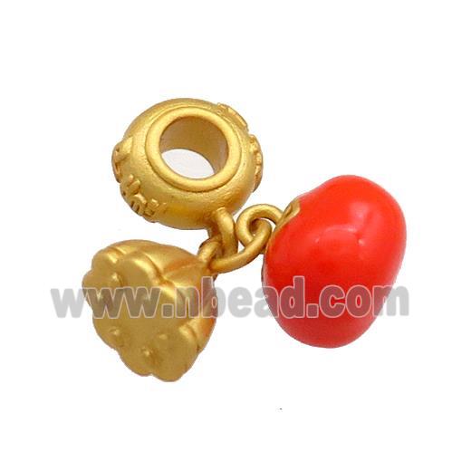 Copper Tomato Charms Pendant Lotus Red Enamel 18K Gold Plated