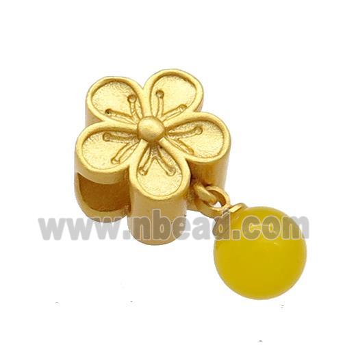 Copper Flower Beads With Green Yellow Jade 18K Gold Plated