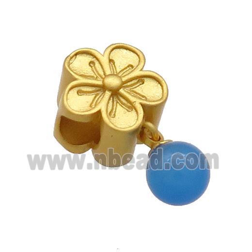Copper Flower Beads With Green Blue Jade 18K Gold Plated
