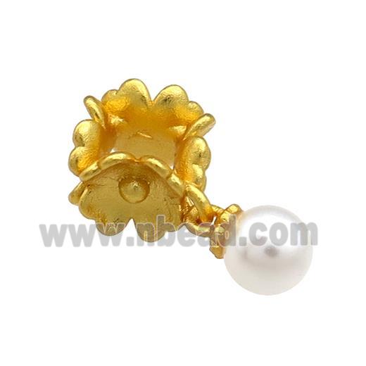 Copper Flower Beads With White Pearlized Resin 18K Gold Plated