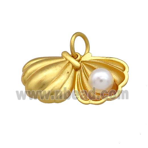 Copper Shell Pendant Pave White Pearlized Resin 18K Gold Plated