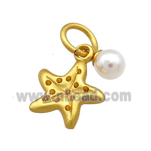 Copper Starfish Pendant Pave White Pearlized Resin 18K Gold Plated