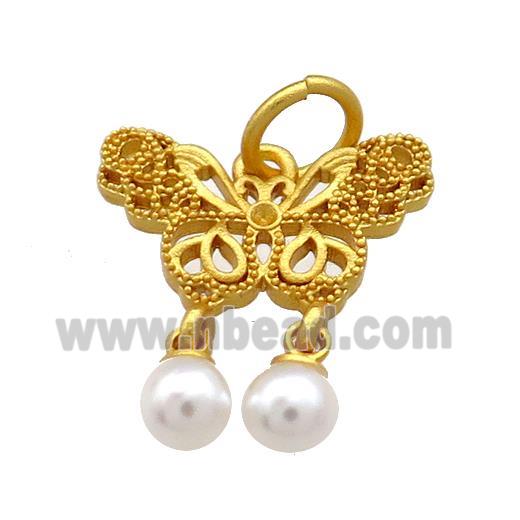 Copper Butterfly Pendant Pave White Pearlized Resin 18K Gold Plated