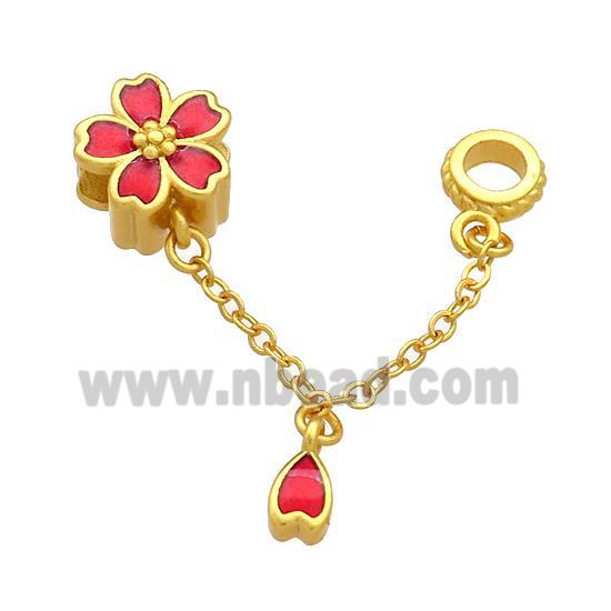 Copper Flower Pendant Red Cloisonne 18K Gold Plated