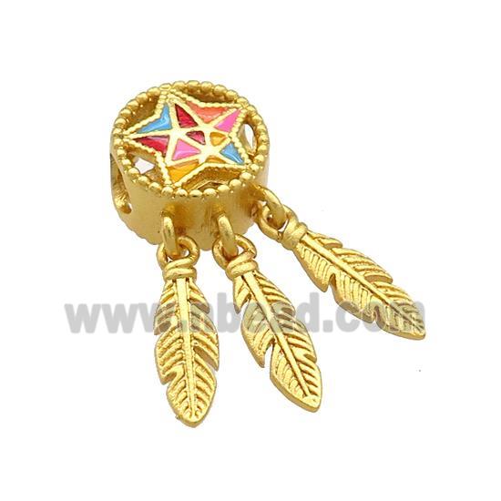 Copper Star Pendant Multicolor Cloisonne Leaf 18K Gold Plated