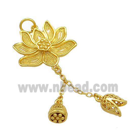Copper Lotus Flower Pendant Unfade 18K Gold Plated