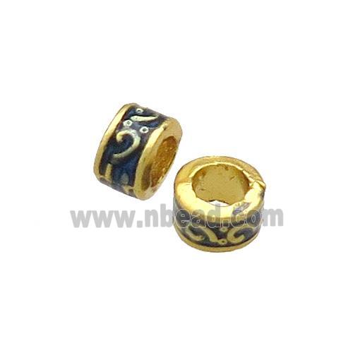 Copper Rondelle Beads Inkblue Painted Large Hole Gold Plated