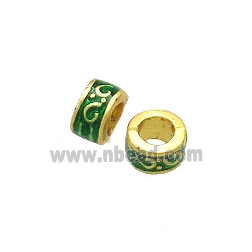 Copper Rondelle Beads Green Painted Large Hole Gold Plated