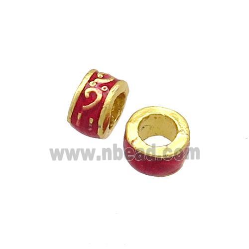 Copper Rondelle Beads Red Painted Large Hole Gold Plated