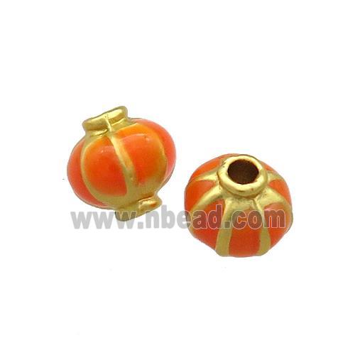 Copper Lantern Beads Orange Enamel Gold Plated