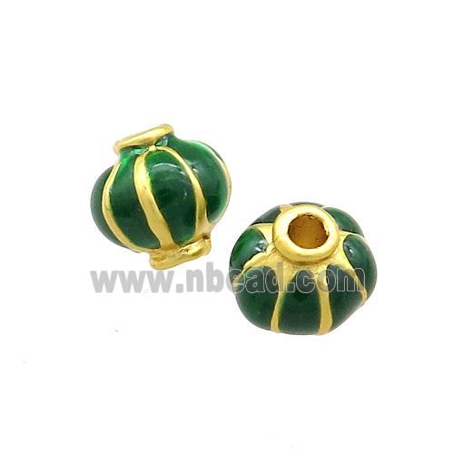 Copper Lantern Beads Green Enamel Gold Plated