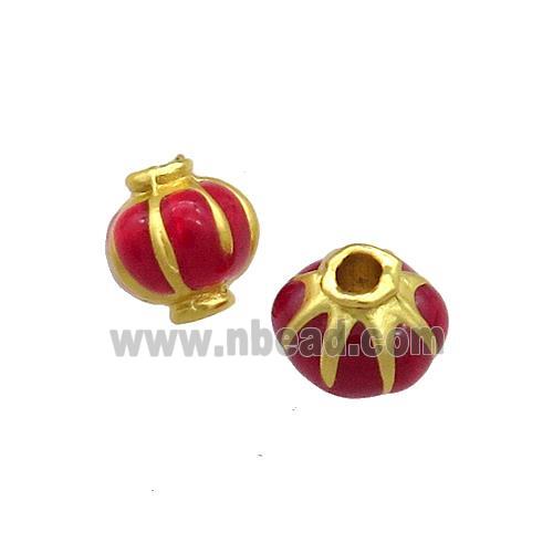 Copper Lantern Beads Red Enamel Gold Plated