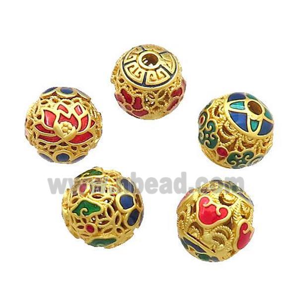 Copper Round Beads Painted Gold Plated Mixed