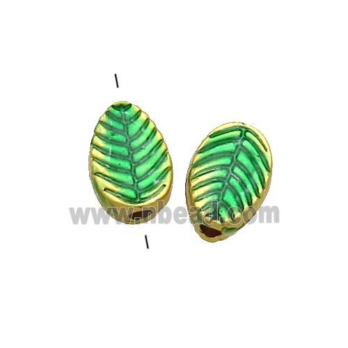 Copper Leaf Beads Green Painted Gold Plated