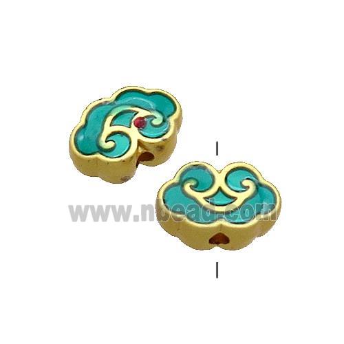 Copper Cloudy Beads Green Painted Gold Plated