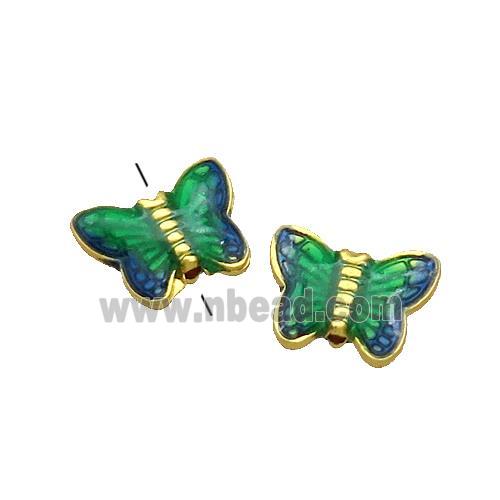 Copper Butterfly Beads Green Painted Gold Plated