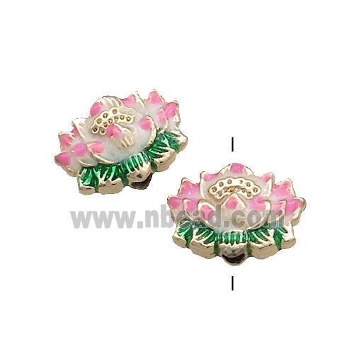 Copper Lotus Flower Beads Pink Painted Gold Plated