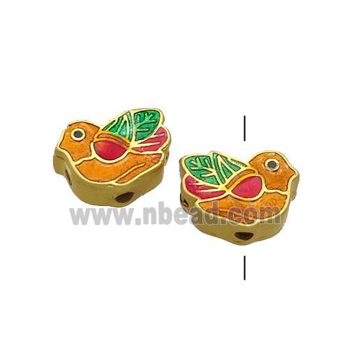 Copper Birds Beads Multicolor Painted Gold Plated