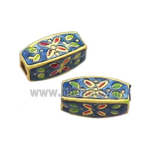 Copper Tube Beads Blue Painted Gold Plated