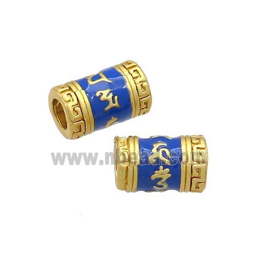 Copper Tube Beads Blue Painted Buddhist Large Hole Gold Plated