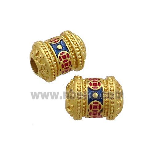 Copper Tube Beads Multicolor Painted Large Hole Gold Plated
