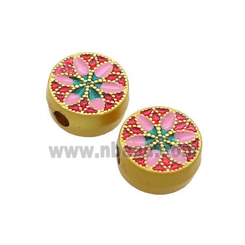 Copper Coin Beads Flower Multicolor Painted Gold Plated