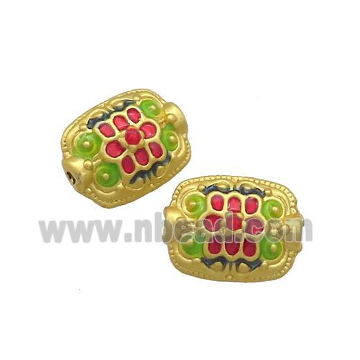 Copper Rectangle Beads Multicolor Painted Gold Plated