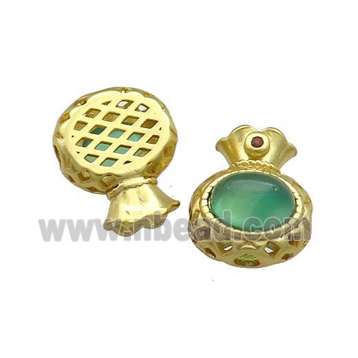 Copper Bags Beads Pave Jade Gold Plated
