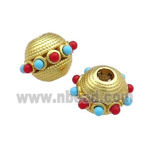 Copper Bicone Beads Pave Gemstone Large Hole Gold Plated