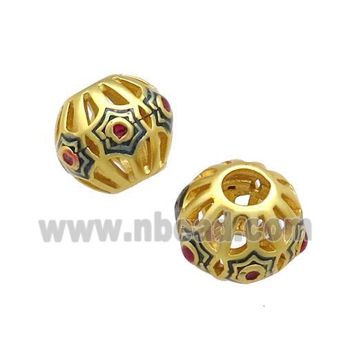 Copper Bicone Beads Blue Painted Star Large Hole Gold Plated