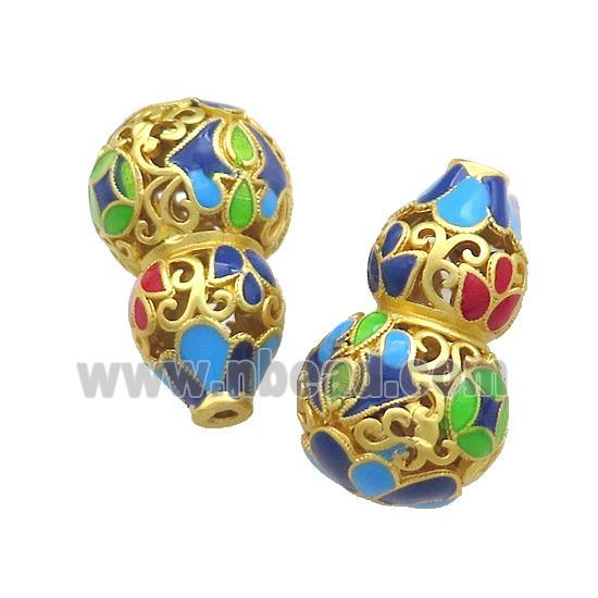 Copper Gourd Beads Multicolor Painted Hollow Gold Plated