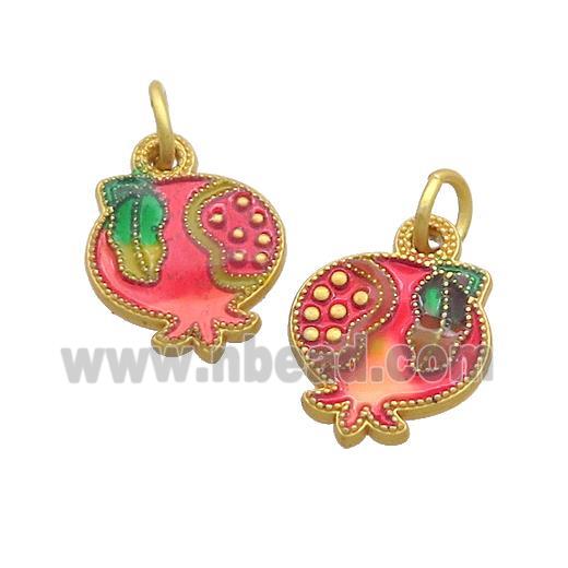 Copper Pomegranate Pendant Red Painted Gold Plated