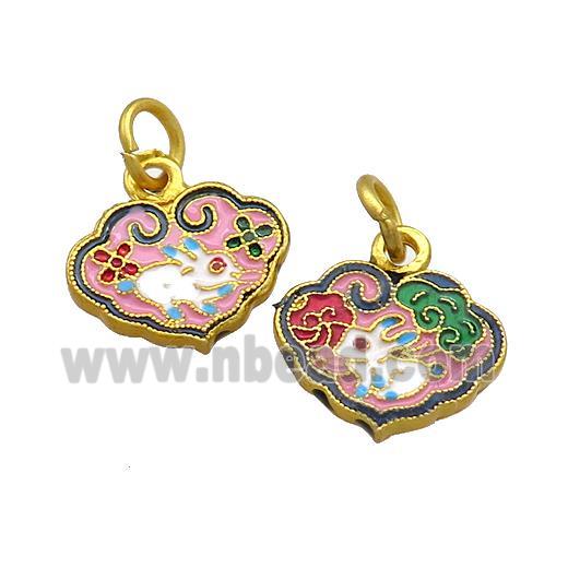 Copper Cloudy Pendant Multicolor Painted Rabbit Gold Plated