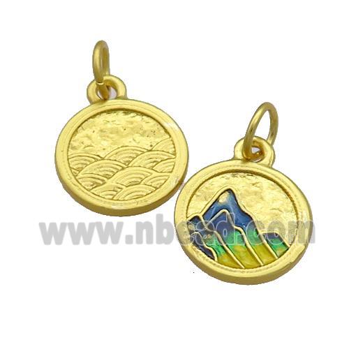 Copper Circle Pendant Mountain Multicolor Painted Gold Plated